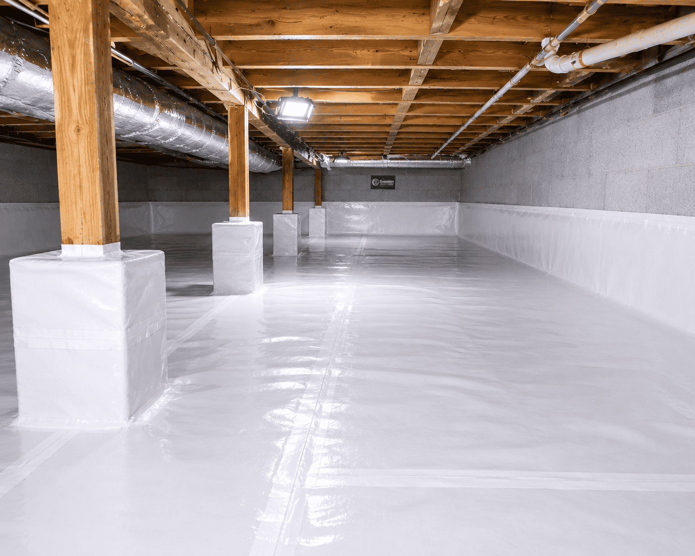 finished encapsulated crawlspace with vapor barrier