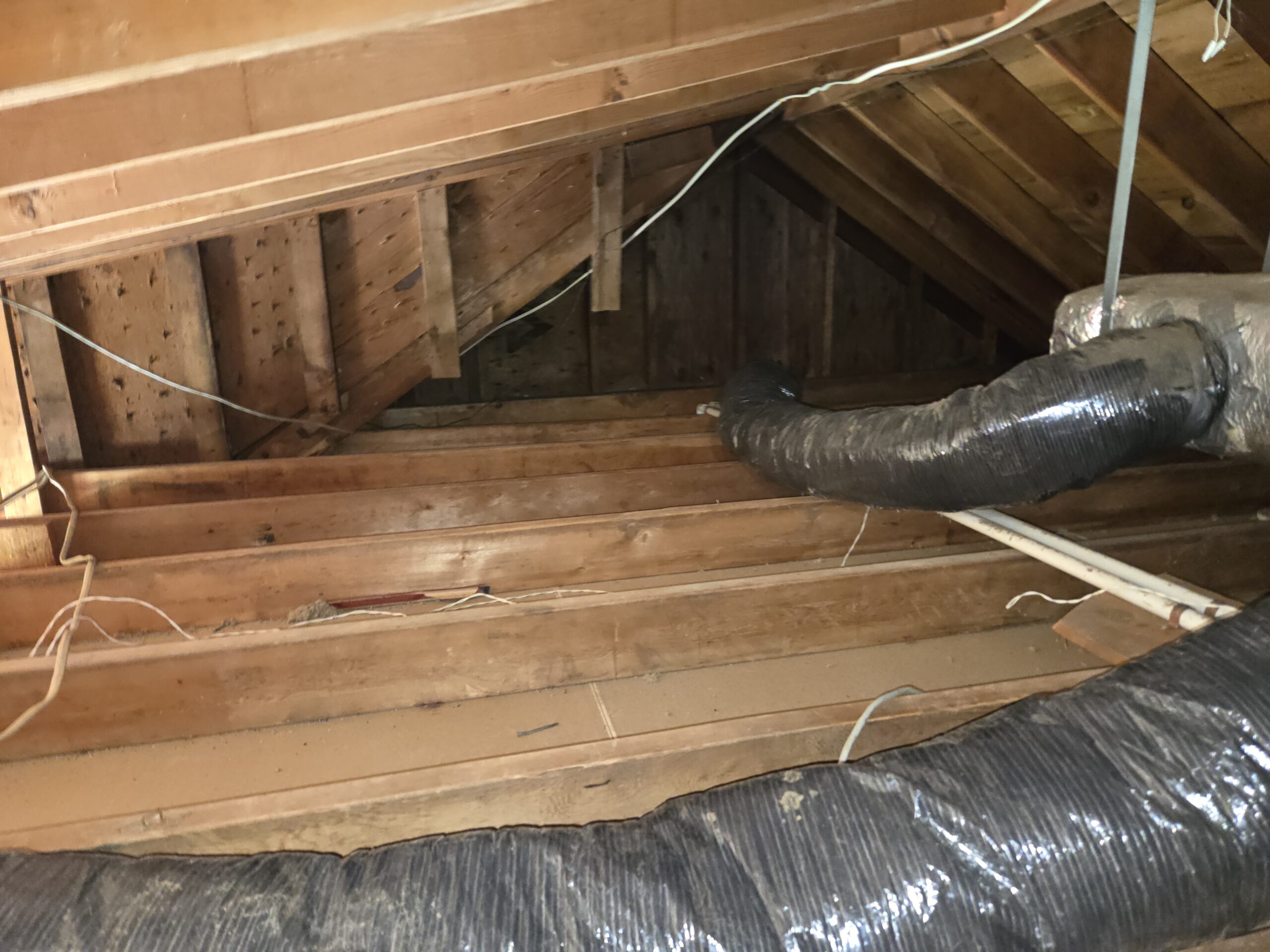 Attic floor exposed after insulation removal
