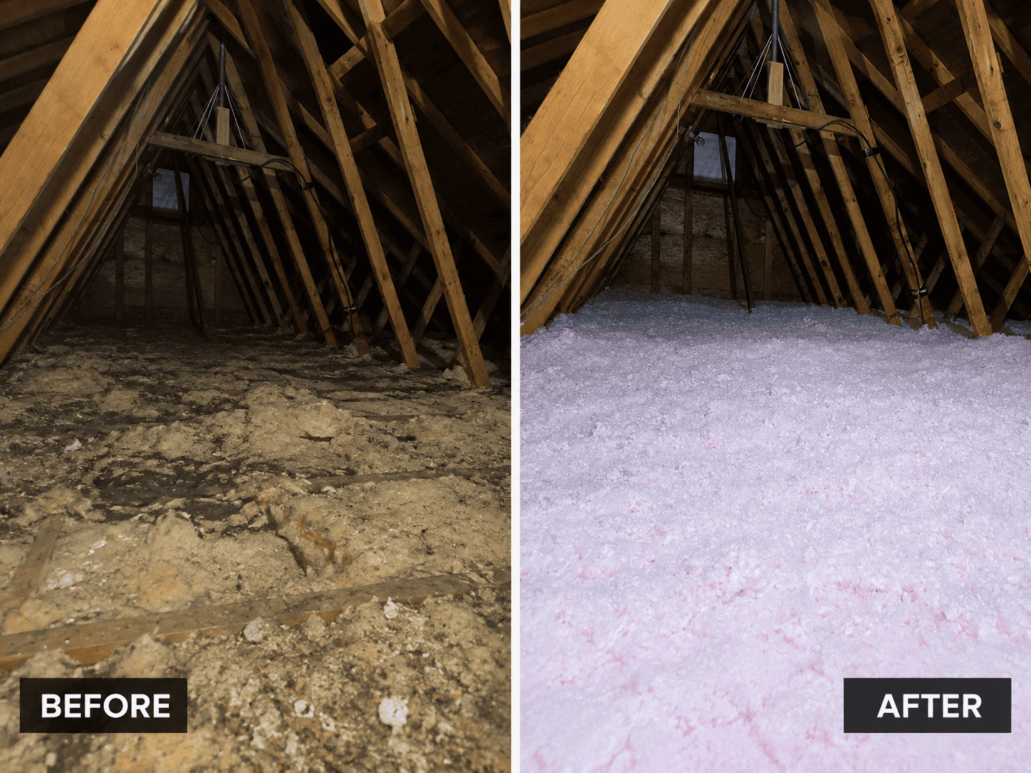Technician removing old attic insulation and debris during an insulation removal and cleanup project in Columbia, Maryland